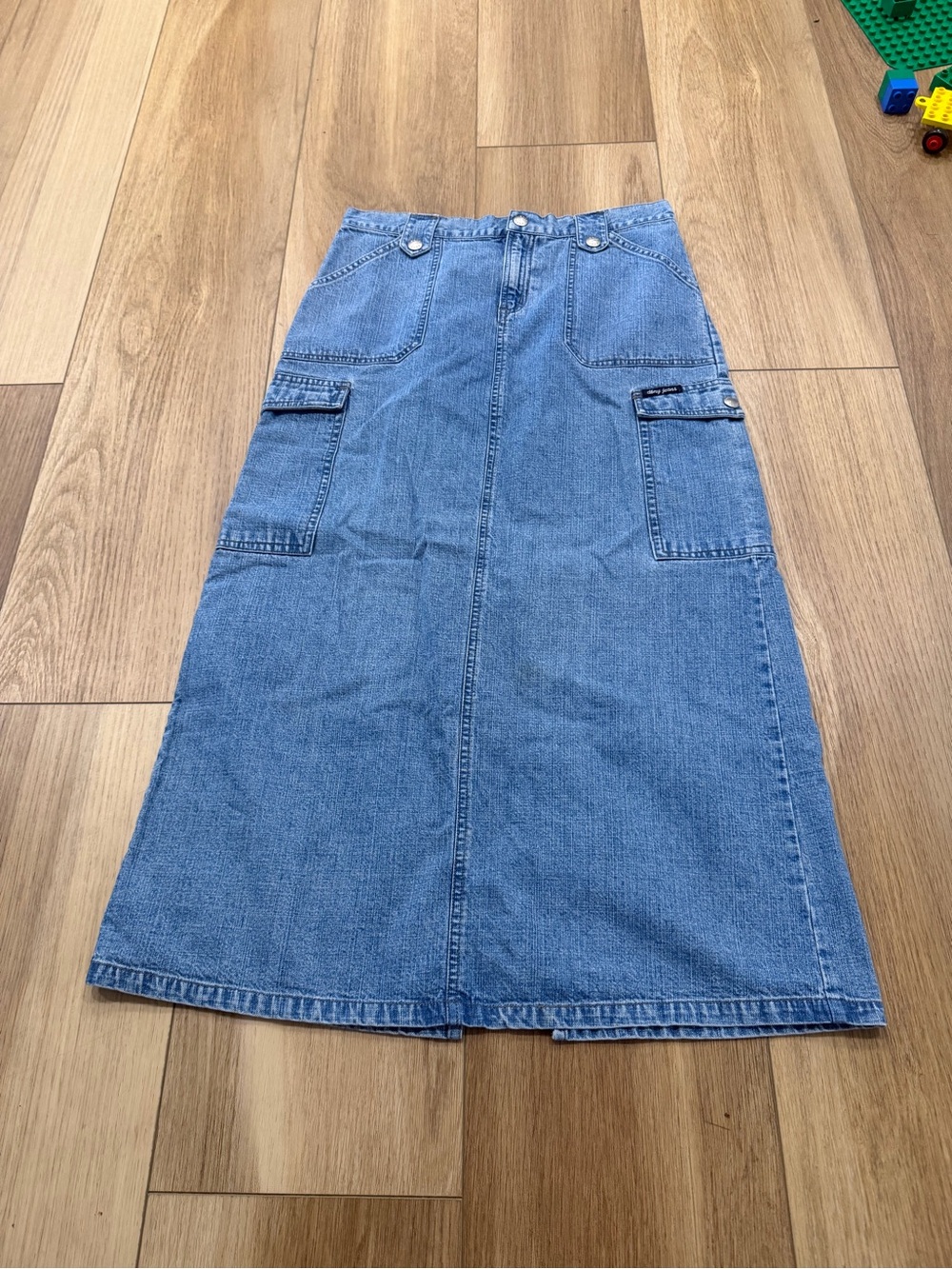 DKNY Classic Blue Denim Cargo A-Line maxi Skirt